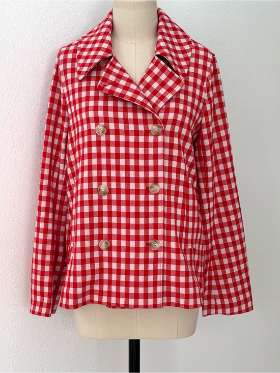 FRNCH Jackets & Blazers - FRNCH Gingham Knit Double Breasted Jacket NWT Red & White Classic Preppy M